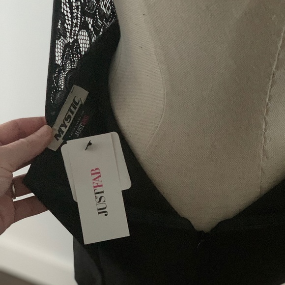 JUST FAB SMALL BLACK PEPLUM DRESS NEW w/tags. Back cutout and mesh details - Picture 13 of 16